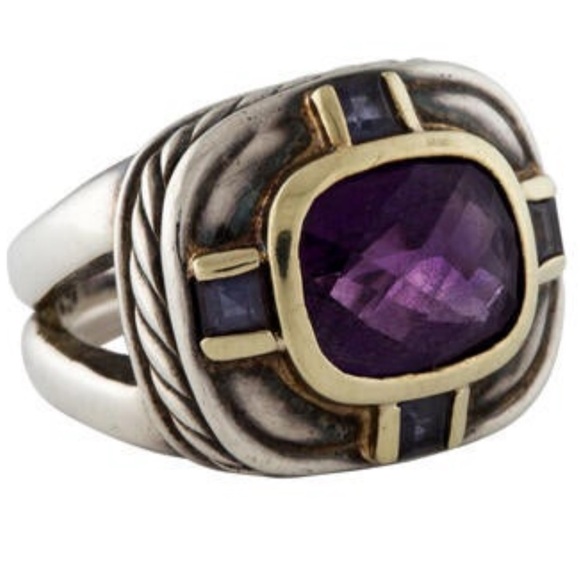 Authentic David Yurman Amethyst & Iolite 14K Yellow Gold & Sterling Silver Ring - Picture 6 of 10